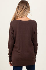 Brown Front Seam V-Neck Side Slit Maternity Sweater