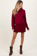 Burgundy Turtle Neck Maternity Mini Sweater Dress