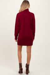 Burgundy Turtle Neck Maternity Mini Sweater Dress