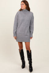 Heather Grey Turtle Neck Mini Sweater Dress