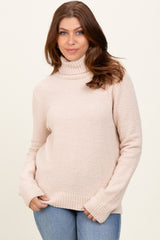 Cream Turtleneck Chenille Knit Sweater