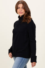 Black Turtleneck Chenille Knit Sweater