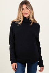 Black Turtleneck Chenille Knit Maternity Sweater