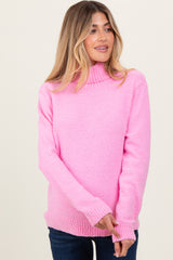 Pink Turtleneck Chenille Knit Maternity Sweater