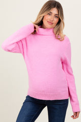 Pink Turtleneck Chenille Knit Maternity Sweater