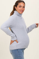 Heather Grey Turtleneck Chenille Knit Maternity Sweater