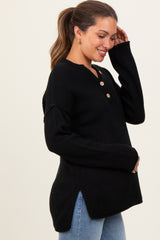 Black Diamond Knit Button Detail Maternity Sweater