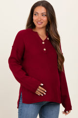 Burgundy Diamond Knit Button Detail Maternity Sweater