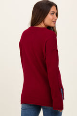 Burgundy Diamond Knit Button Detail Maternity Sweater