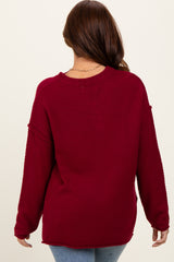 Burgundy Diamond Knit Button Detail Sweater