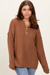 Camel Diamond Knit Button Detail Maternity Sweater