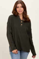 Olive Diamond Knit Button Detail Maternity Sweater