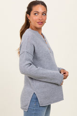 Heather Grey Diamond Knit Button Detail Maternity Sweater