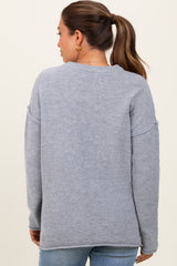 Heather Grey Diamond Knit Button Detail Maternity Sweater