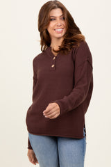 Brown Diamond Knit Button Detail Sweater