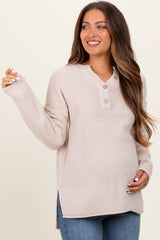 Beige Diamond Knit Button Detail Maternity Sweater