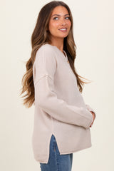 Beige Diamond Knit Button Detail Maternity Sweater