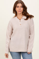 Beige Diamond Knit Button Detail Maternity Sweater