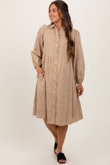 Camel Tiered Button Down Maternity Shirt Dress