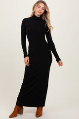 Black Turtleneck Long Sleeve Fitted Maxi Dress