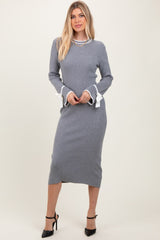 Grey Knit Bow Detail Sleeve Midi Sweater Dress