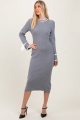 Grey Knit Bow Detail Sleeve Maternity Midi Sweater Dress