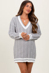 Heather Grey Cable Knit Maternity Sweater Mini Dress