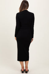 Black Basic Mock Long Sleeve Maternity Maxi Dress