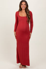 Mauve Basic Square Neck Long Sleeve Maternity Maxi Dress