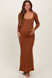 Mocha Basic Square Neck Long Sleeve Maternity Maxi Dress