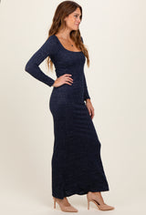 Navy Basic Square Neck Long Sleeve Maxi Dress