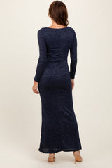 Navy Basic Square Neck Long Sleeve Maxi Dress