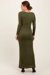 Olive Basic Square Neck Long Sleeve Maxi Dress