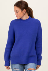 Royal Blue Mock Neck Basic Sweater