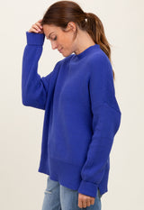 Royal Blue Mock Neck Basic Sweater