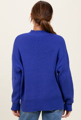 Royal Blue Mock Neck Basic Sweater