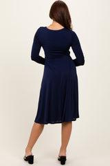 Navy Crossover V-Neckline Long Sleeve Nursing Dress