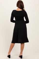 Black Crossover V-Neckline Long Sleeve Nursing Dress