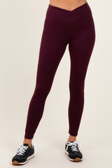 Burgundy Crossover Waistline Leggings