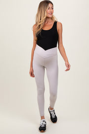 Beige Crossover Waistline Maternity Leggings