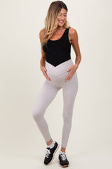 Beige Crossover Waistline Maternity Leggings