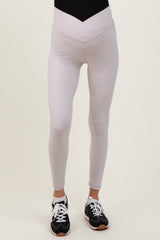 Beige Crossover Waistline Maternity Leggings