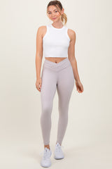 Beige Crossover Waistline Maternity Leggings