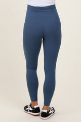 Blue Crossover Waistline Maternity Leggings