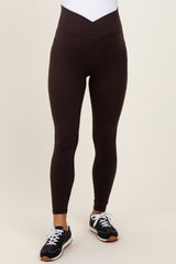 Brown Crossover Waistline Maternity Leggings