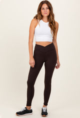 Brown Crossover Waistline Maternity Leggings