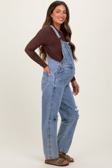 Blue Distressed Denim Maternity Overalls