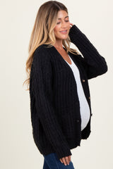 Black Waffle Knit Button Up Maternity Cardigan