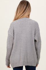 Heather Grey Waffle Knit Button Up Maternity Cardigan