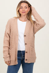 Beige Waffle Knit Button Up Cardigan